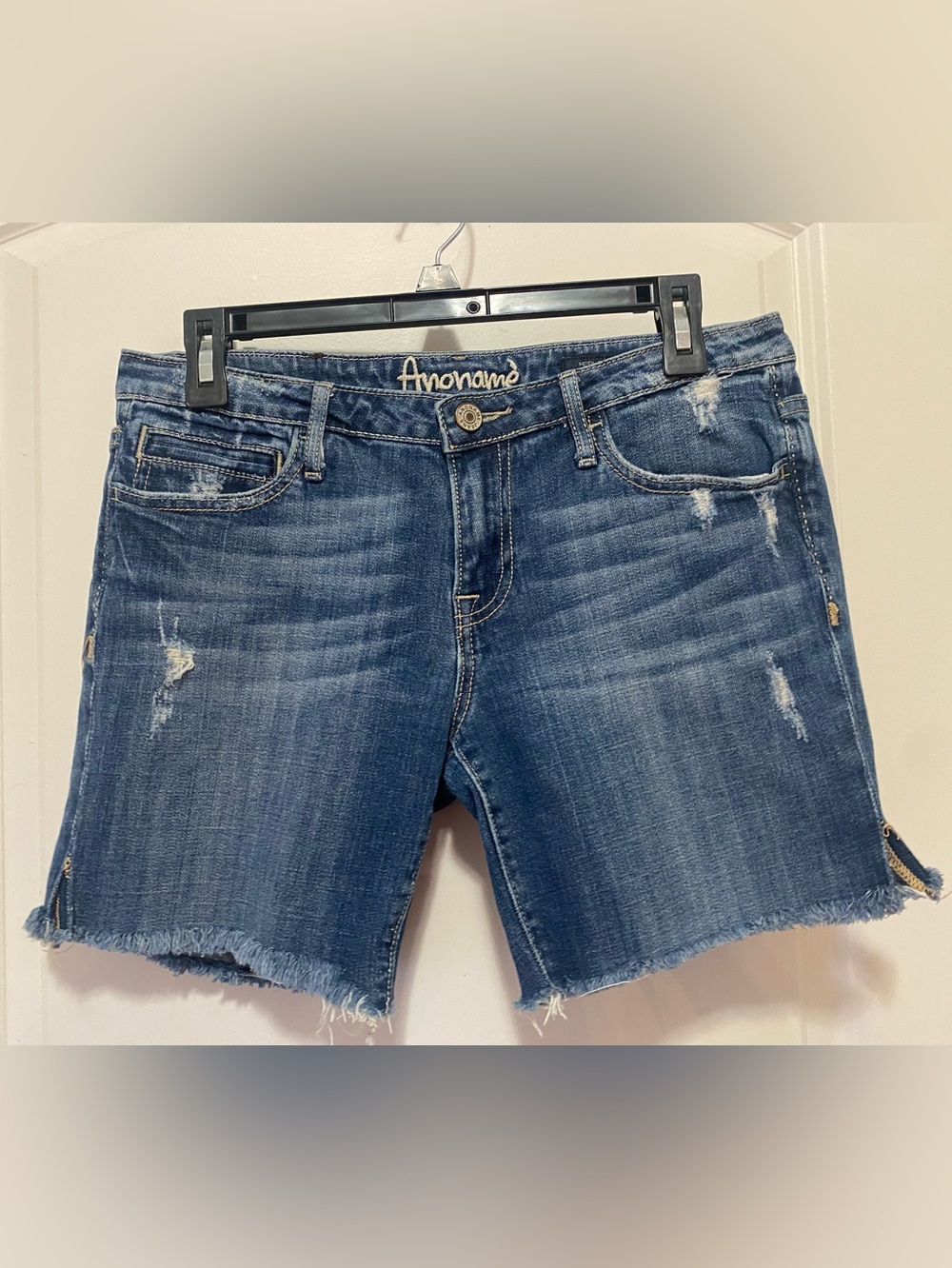 Anoname Embroidered Denim Waistband - Blue Shorts